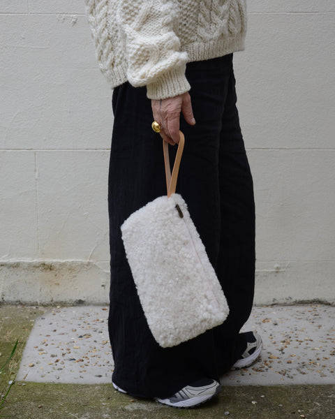 Cream Sheepskin Clutch Bag