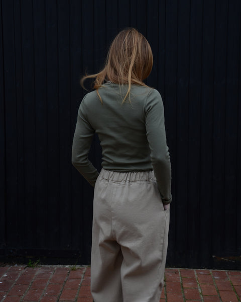 Elliot Organics Khaki Ribbed Long Sleeve Top