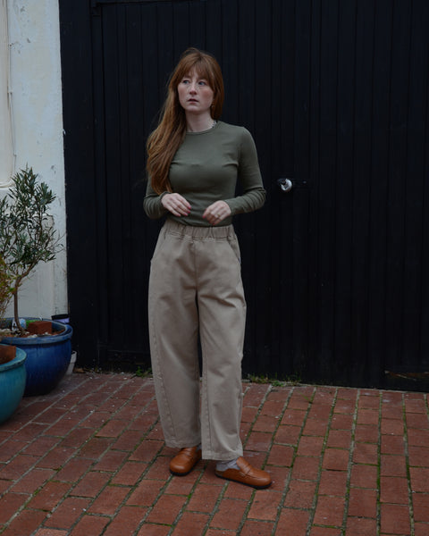 Elliot Organics Khaki Ribbed Long Sleeve Top