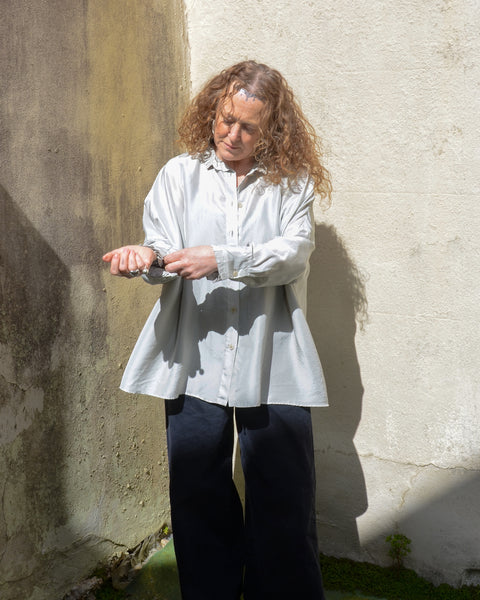 Frida zazou Washed Silk Frill Shirt | Pearl