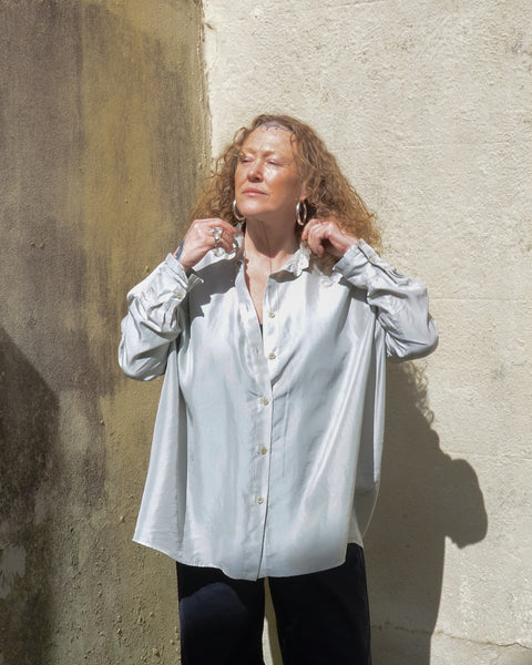 Frida zazou Washed Silk Frill Shirt | Pearl