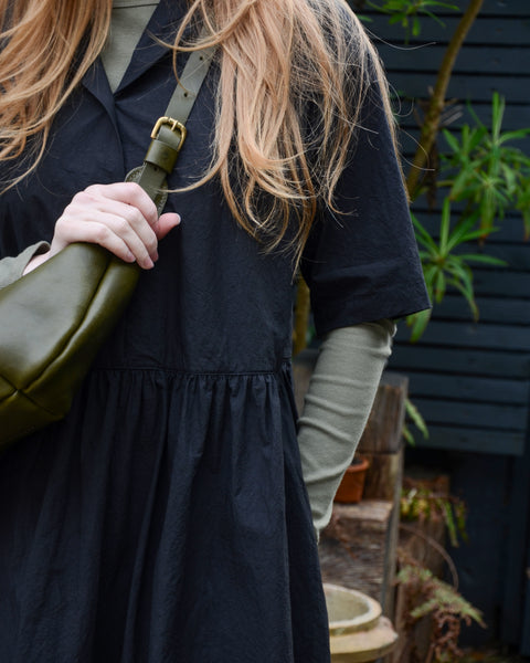 Kagure Black Cotton Button Through Dress