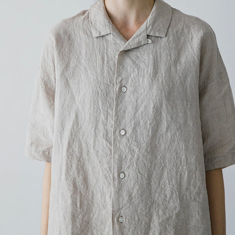 Kagure Linen Open-Collared Shirt