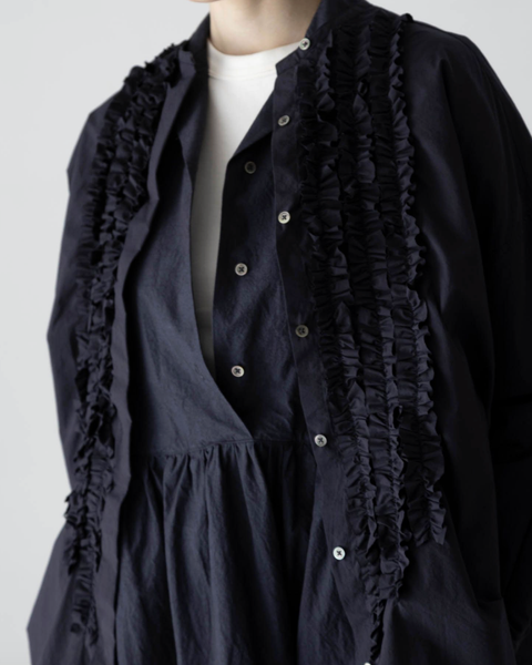 Kagure Navy Cotton Wide Frill Shirt