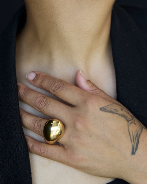 Large Gold Tear Drop Hollow Form Ring