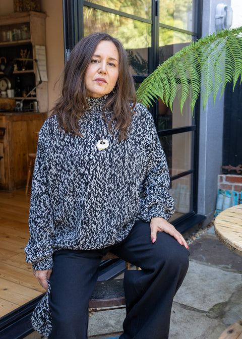 MJ.Watson Oversized Cashmere High Neck Sweater | Black / Natural
