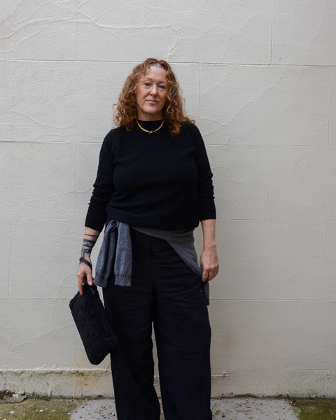 MJ Watson Silk / Cashmere Black Round Neck Pullover