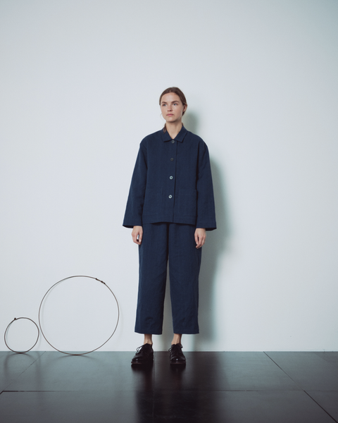 Muku Indigo Gingham Loose Trousers