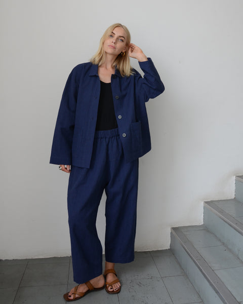 Muku Indigo Gingham Loose Trousers