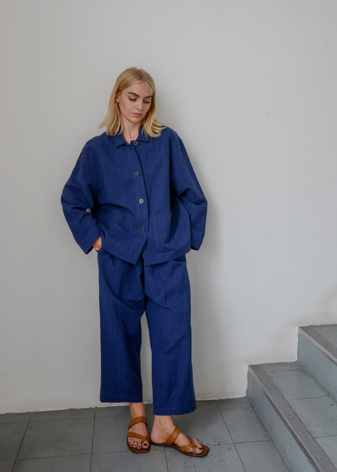 Muku Indigo Gingham Utility Jacket