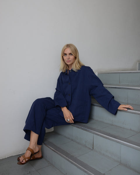 Muku Indigo Gingham Utility Jacket