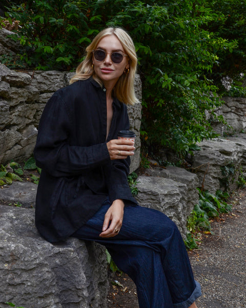 Nygardsanna Black Linen Wrap Shirt