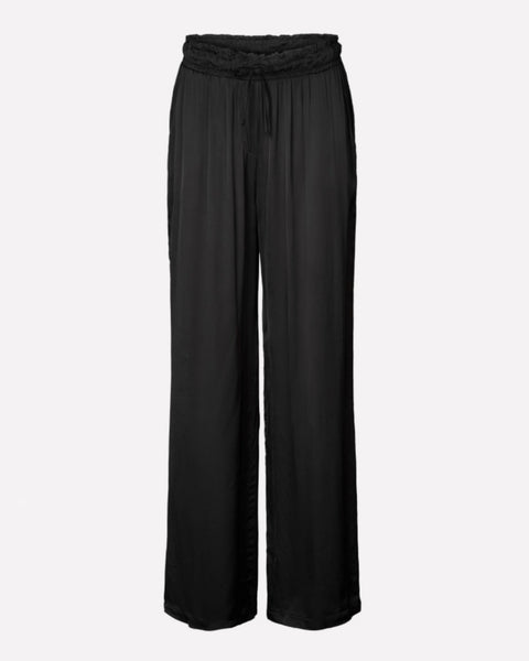 AJ117 Black Viscose Silk Wide Trousers