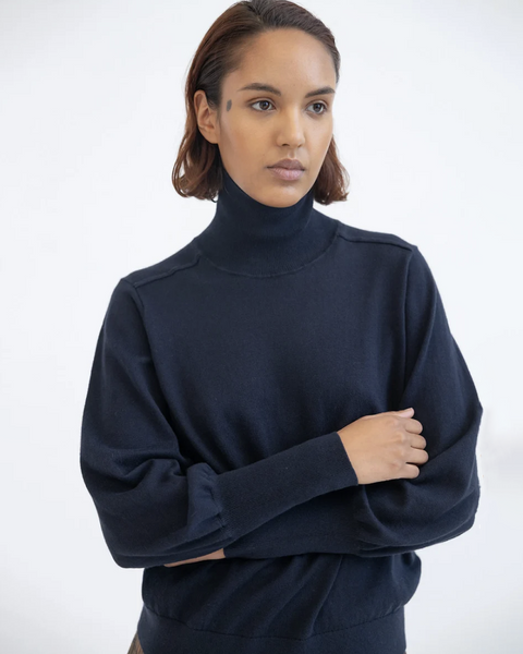 Project AJ117 High Neck Knit Top | Navy