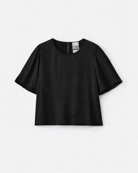 AJ117 Black Viscose Silk Top