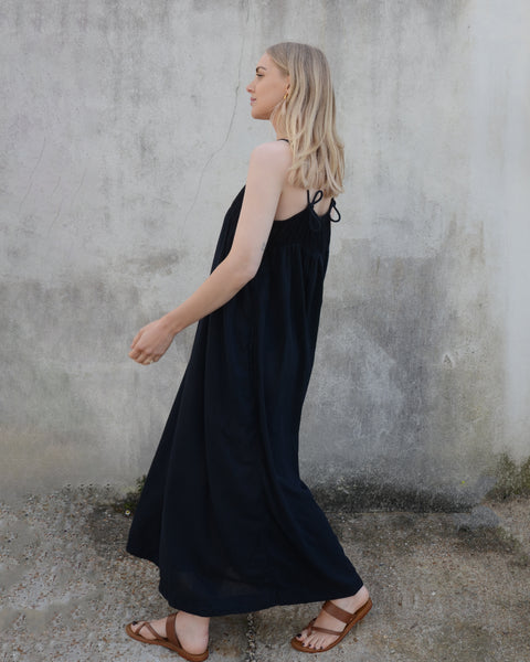 Rabens Saloner Cheesecloth Boho Sun Dress | Black
