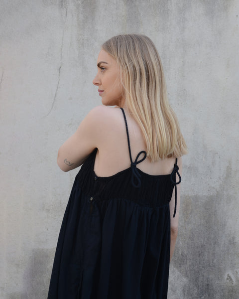 Rabens Saloner Cheesecloth Boho Sun Dress | Black