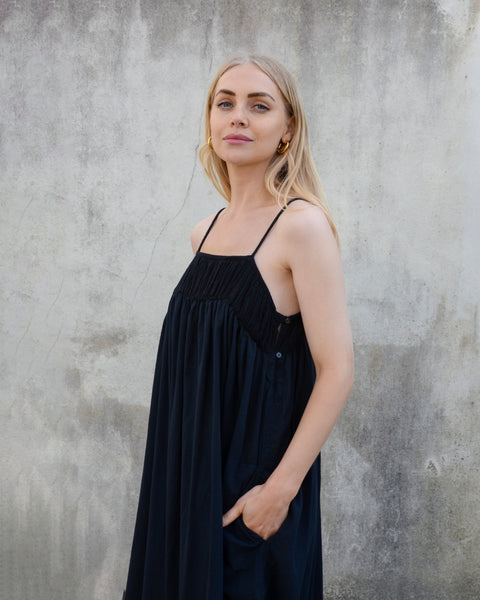 Rabens Saloner Cheesecloth Boho Sun Dress | Black