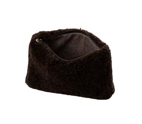 Dark Brown Sheepskin Clutch Bag