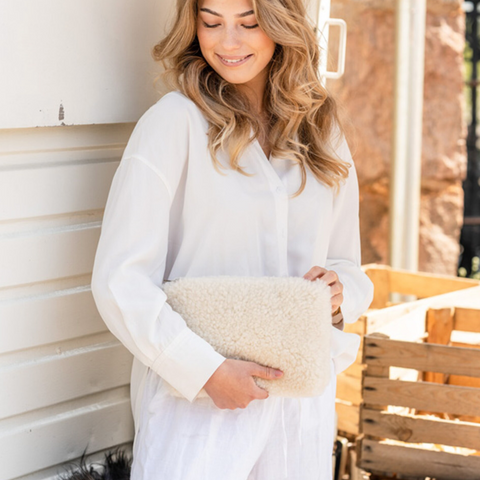 Cream Sheepskin Clutch Bag