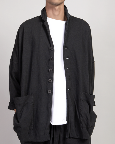 Album Di Famigila Black Cotton Loose Blazer