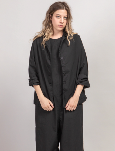 Album Di Famigila Black Cotton Loose Blazer