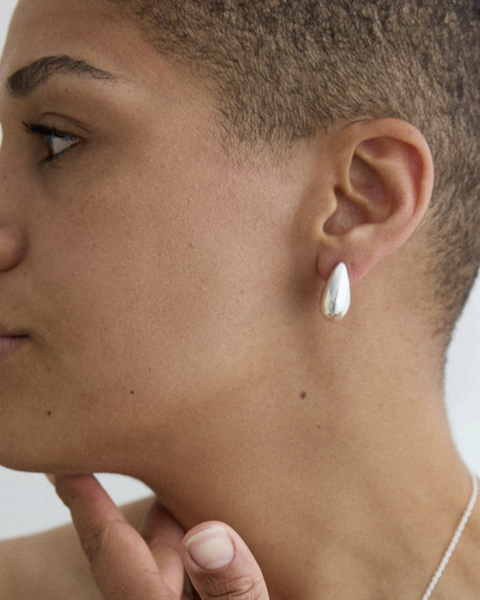 Small Silver Hollow Form Tear Drop Earrings