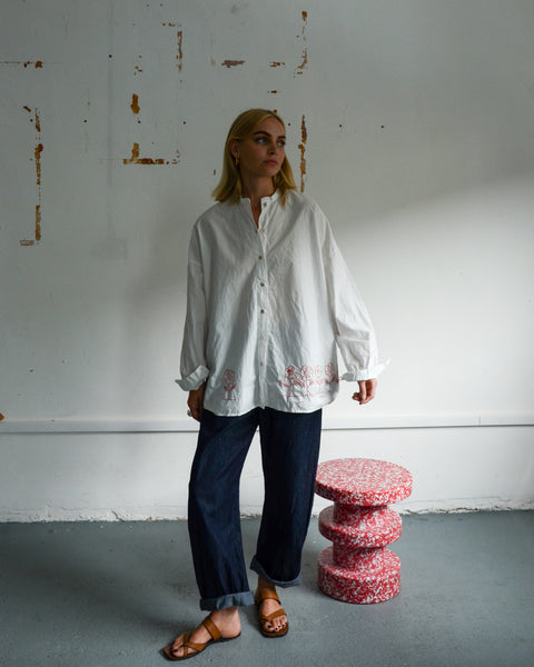 Sula Cotton Hand-embroidered Flower Shirt