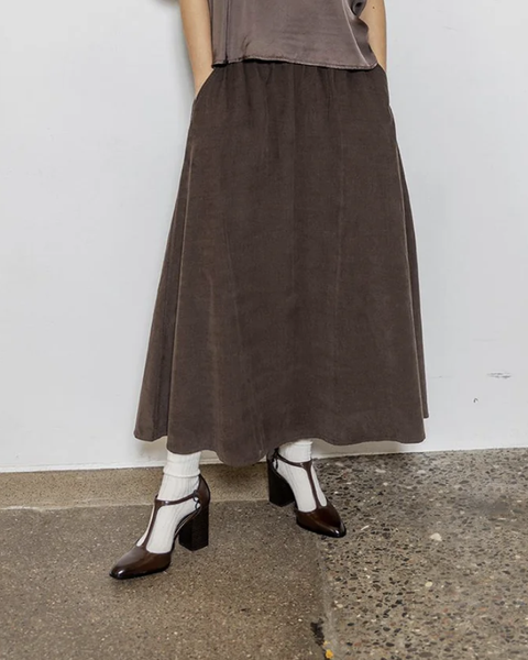 AJ117 Long Baby Cord Skirt