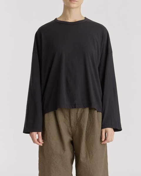 Black Crane Black Wide Long Sleeved Organic Cotton Tee