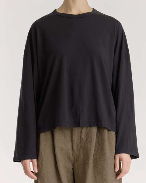 Black Crane Black Wide Long Sleeved Organic Cotton Tee