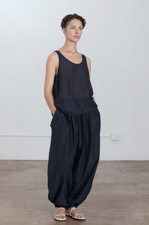 Black Crane Silk Mix Loose Camisole Top