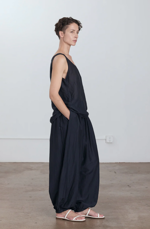 Black Crane Silk Mix Loose Camisole Top