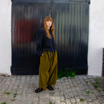 Black Crane Soft Cord Wide Pants