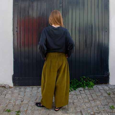 Black Crane Soft Cord Wide Pants