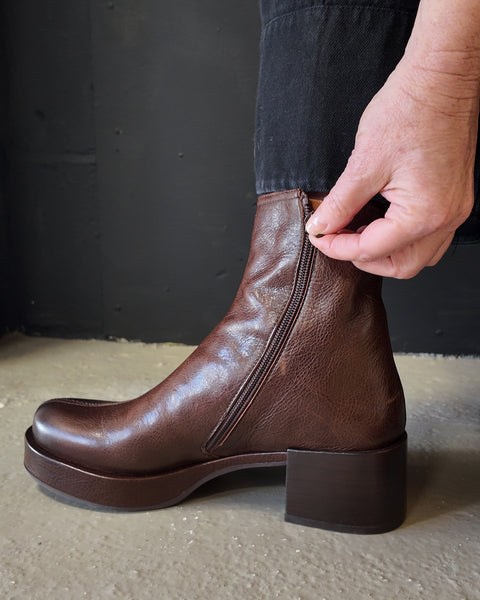 Chie Mihara Textured Leather Low Heel Boots