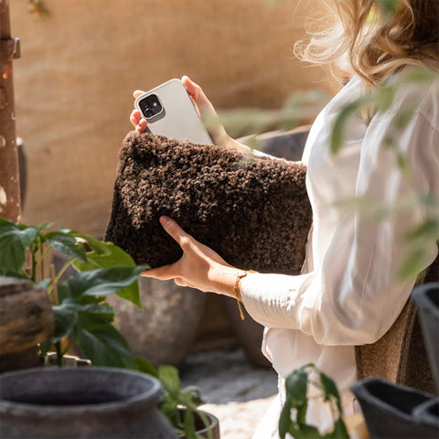 Dark Brown Sheepskin Clutch Bag