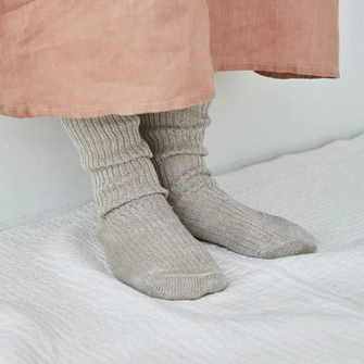 Natural Linen Rib Grey Socks