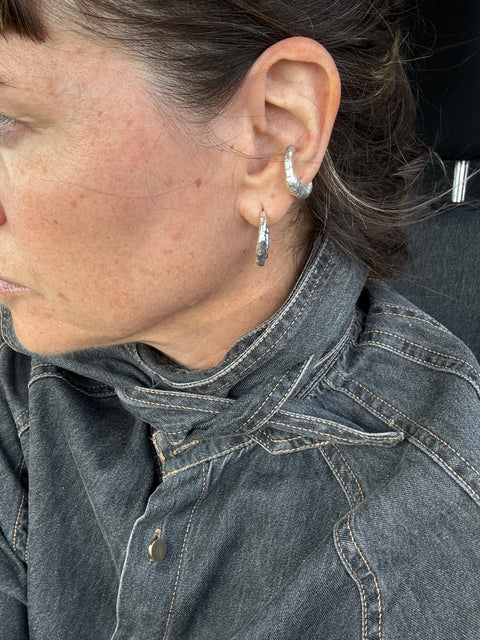Brutalist Charcoal Cast Hoops | Silver