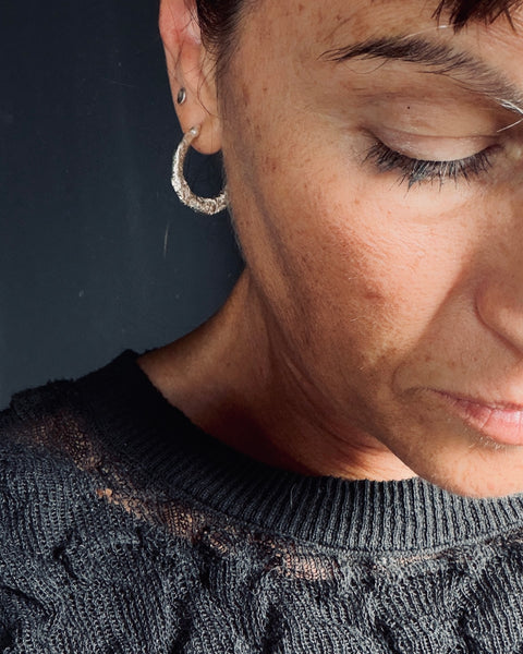 Brutalist Charcoal Cast Hoops | Silver
