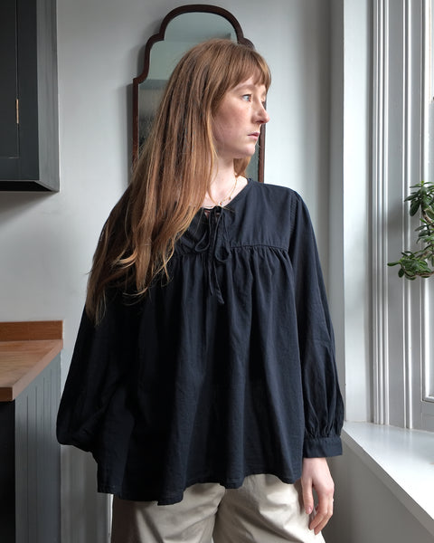 Rabens Saloner Cheesecloth Boho Top | Black
