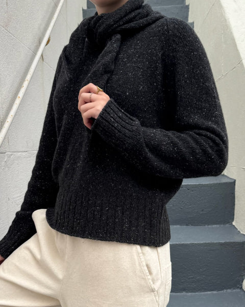 MJ Watson Donnegal Tweed Charcoal Cashmere Round Neck Pullover