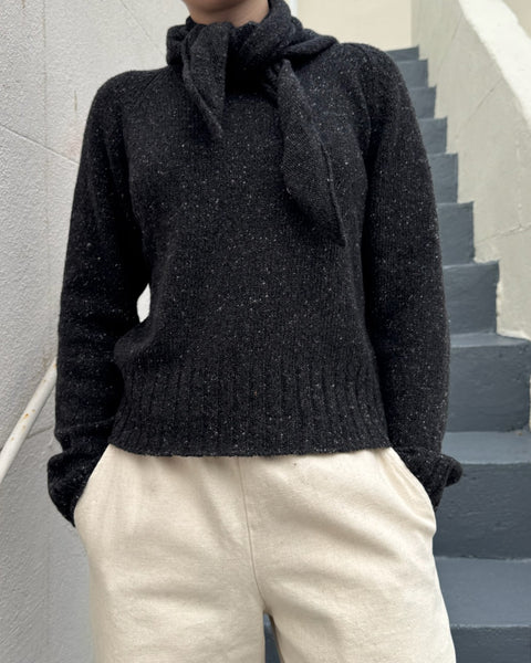 MJ Watson Donnegal Tweed Charcoal Cashmere Round Neck Pullover