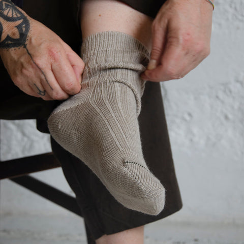 Oatmeal wool rib socks