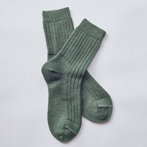 Moss wool rib socks